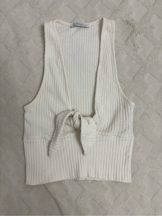 Zara Tops - Zara Cream Ribbed Tie-Front Tank Top